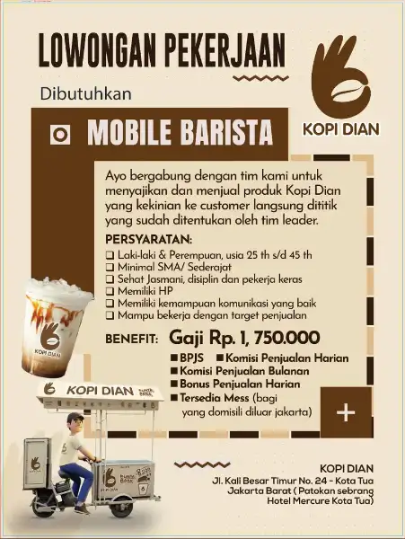 Dibutuhkan 30 Mobile Barista (Hawker) - adasale