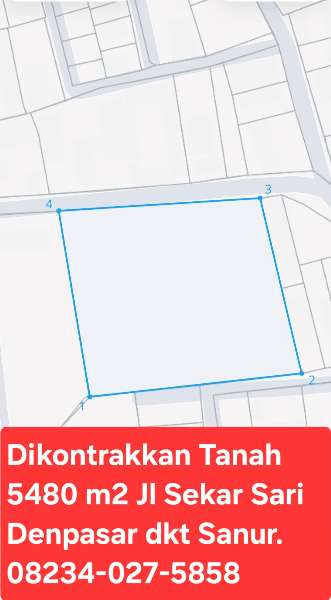 Tanah 5480 m2 Jl Sekar Sari Denpasar Dkt Sanur - adasale