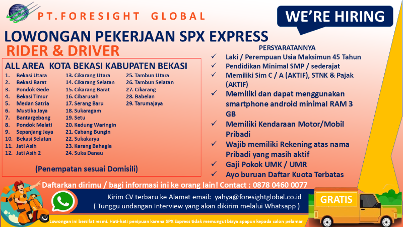 KURIR RIDER & DRIVER SPX EXPRESS BEKASI & KARAWANG - adasale