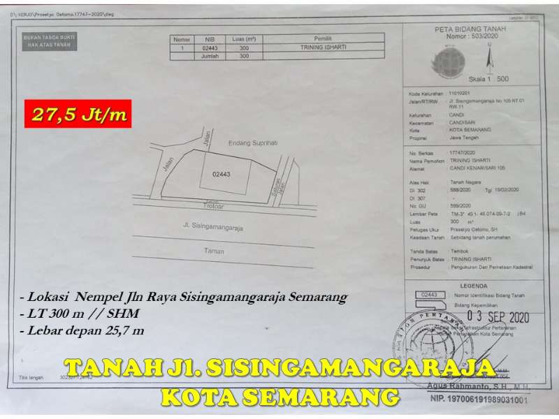 TANAH Jl. SISINGAMANGARAJA KOTA SEMARANG - adasale