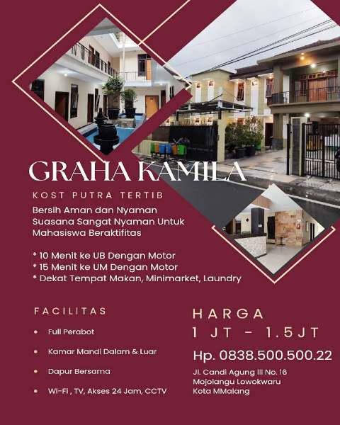 Kost Putra Dekat UB Universitas Brawijaya Malang - adasale