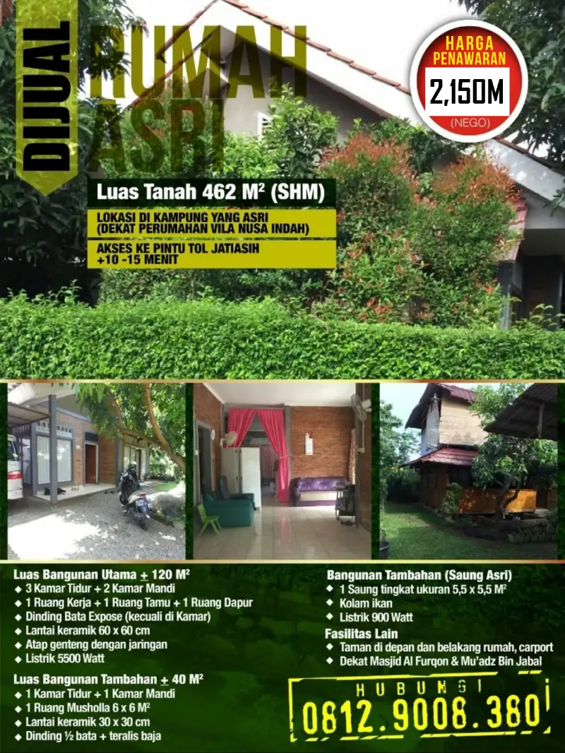 Jual Rumah Asri danAdem di Kampung - adasale